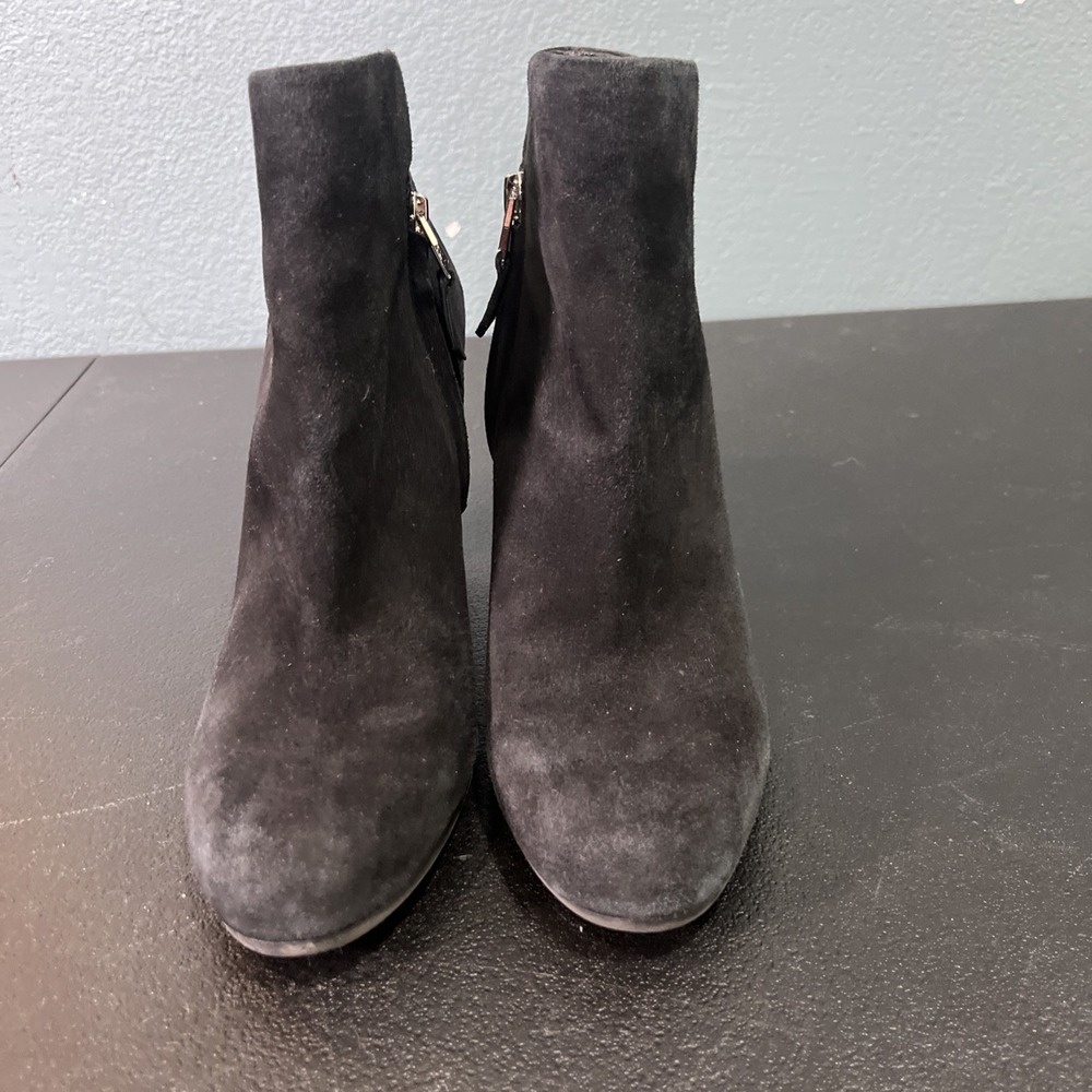 Sam Edelman Shelby Womens Black Suede Ankle Booties Sz 6 Chunky Heel Notch Boot‎ - Picture 2 of 8